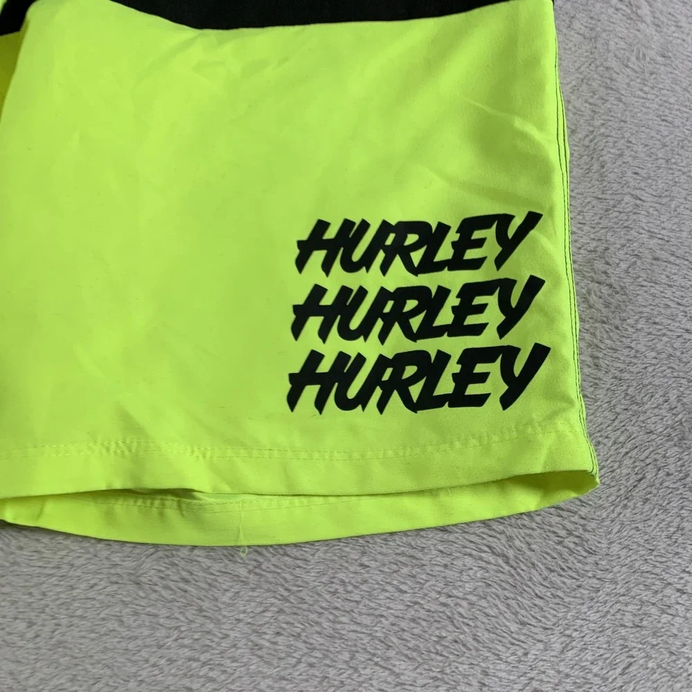 Hurley Board Shorts Boys 18 / 29 Neon Green Colorblock Graphic Swim Trunks‎ NEW